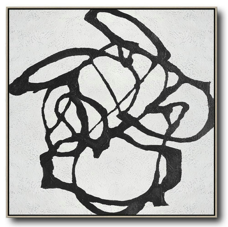 Hand Painted Extra Large Abstract Painting,Oversized Minimal Black And White Painting - Living Room Wall Art